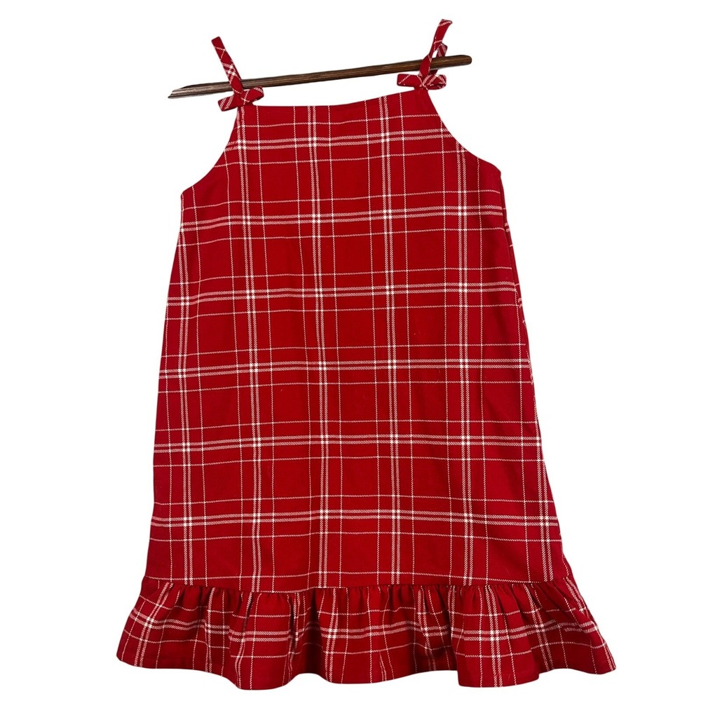 H&M Womens Size 10 Red White Plaid Mini Dress Tunic Length Spaghetti Strap